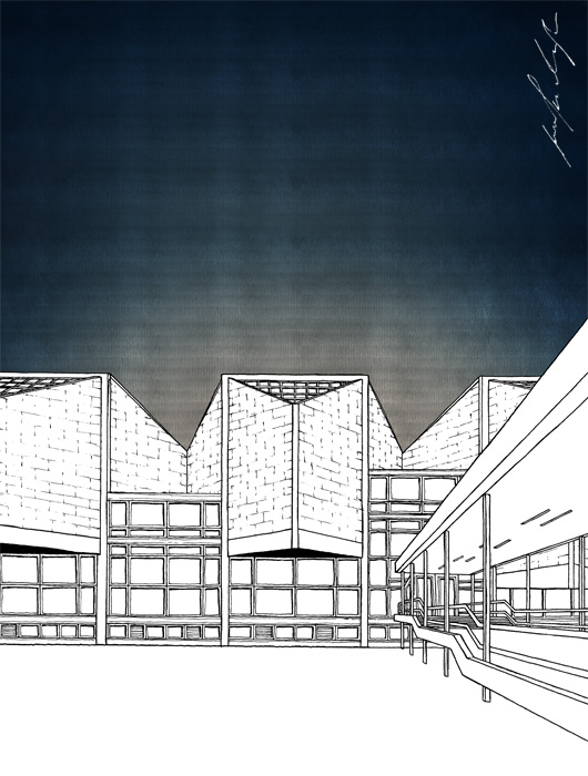 Museum of contemporary art building drawing by Jovana Radujko, brutalist architecture