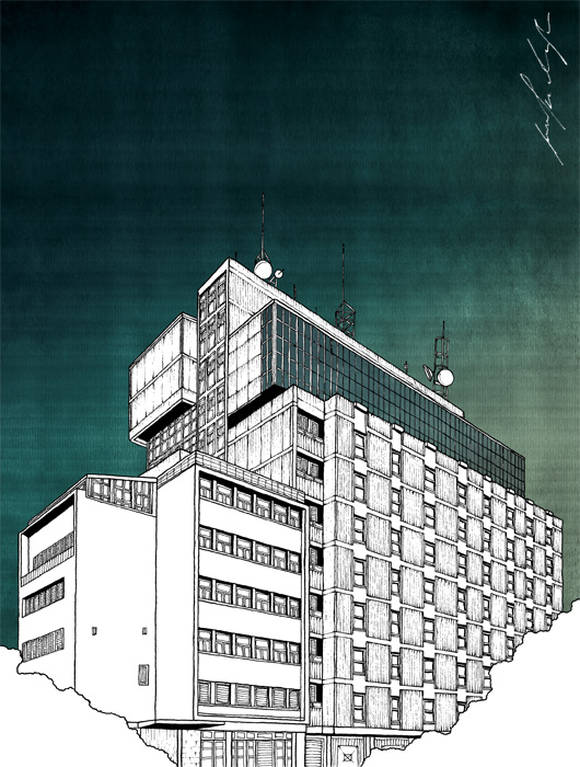 Post Office 11350 building drawing by Jovana Radujko, brutalist architecture