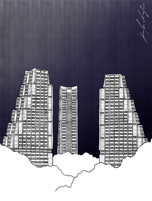 Eastern City Gate building drawing by Jovana Radujko, brutalist architecture