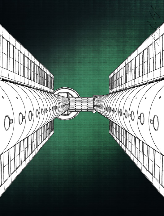 Western City Gate building drawing by Jovana Radujko, brutalist architecture