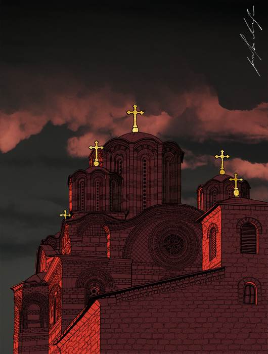 Ravanica Monastery Serbia drawing by Jovana Radujko