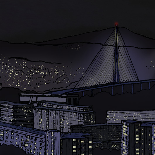 360 view from Western city Gate Belgrade drawing by Jovana Radujko