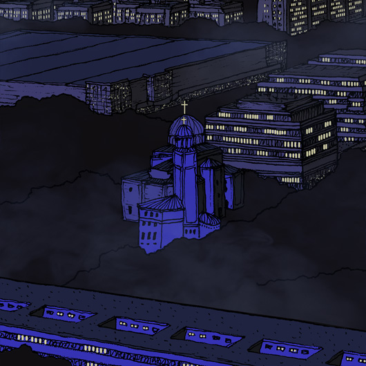 360 view from Western city Gate Belgrade drawing by Jovana Radujko