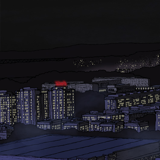 360 view from Western city Gate Belgrade drawing by Jovana Radujko