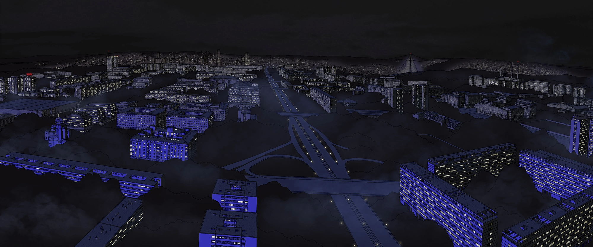 360 view from Western city Gate Belgrade drawing by Jovana Radujko